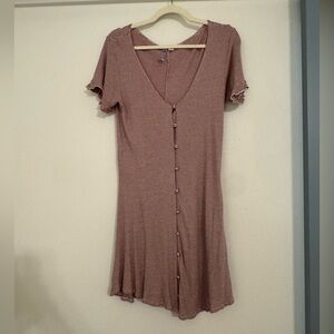 Francesca’s Mauve Striped Button Front Ribbed Knit Scoop Neck Dress- Medium